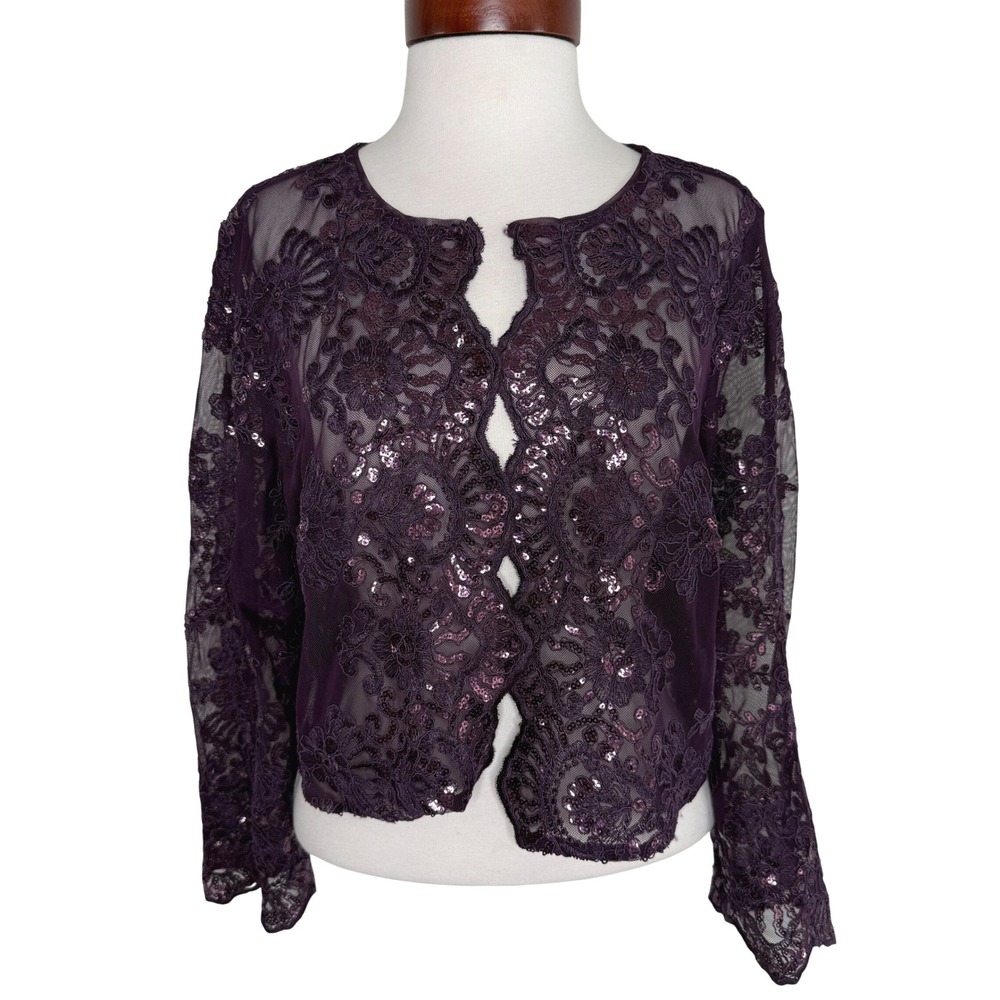 Alex Evenings Sequin Embroidered Mesh Shrug Cardigan Purple 16‎ Whimsygoth Glam